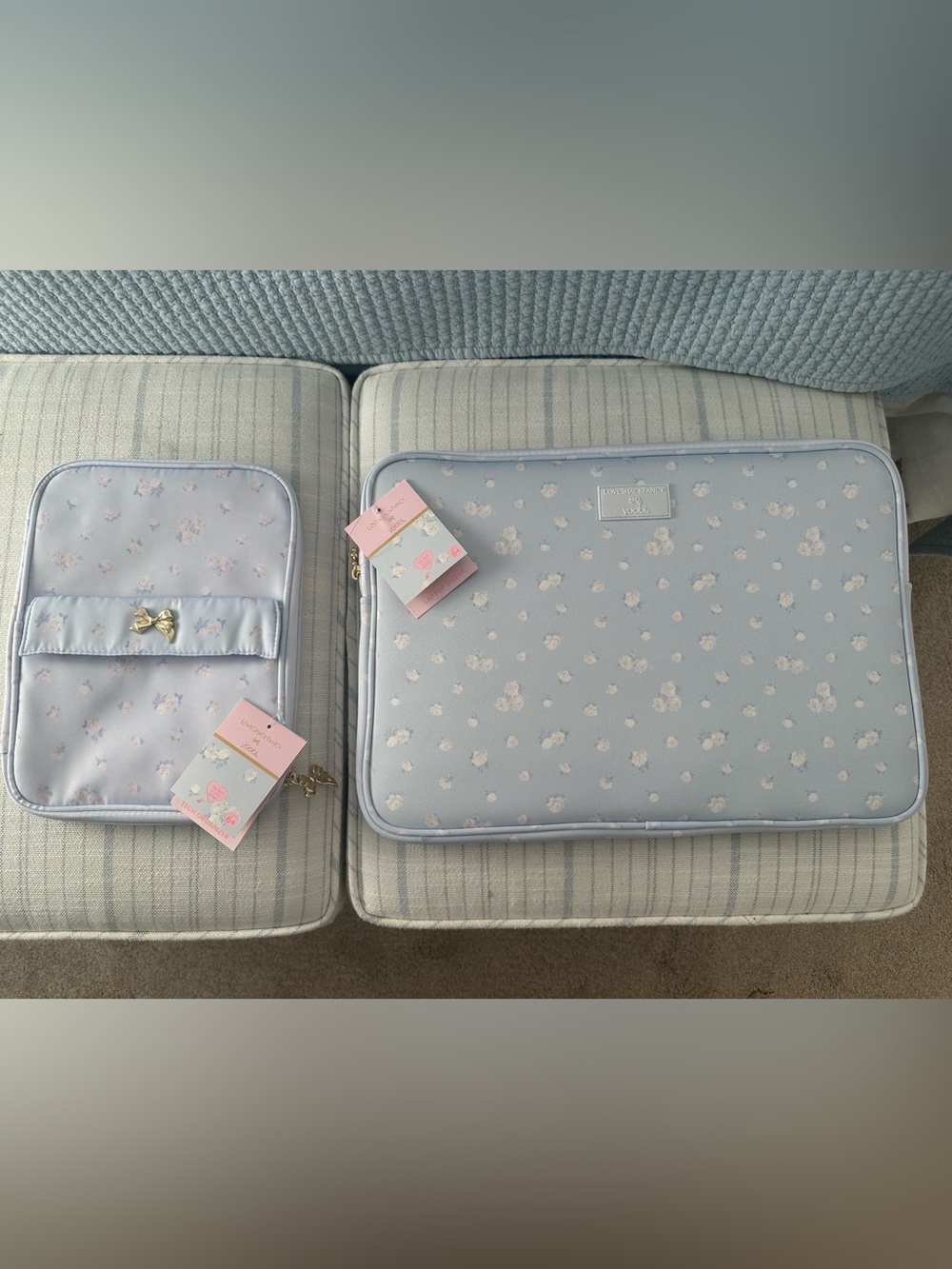 LoveShackFancy x Target Pale Blue Floral Laptop Sleeve & tech organizer 2 items